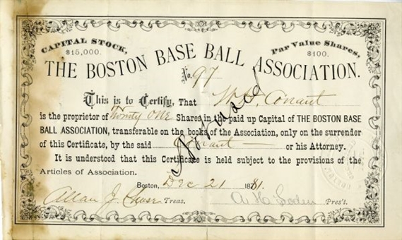 1881 Boston Baseball Club Stock Certificate